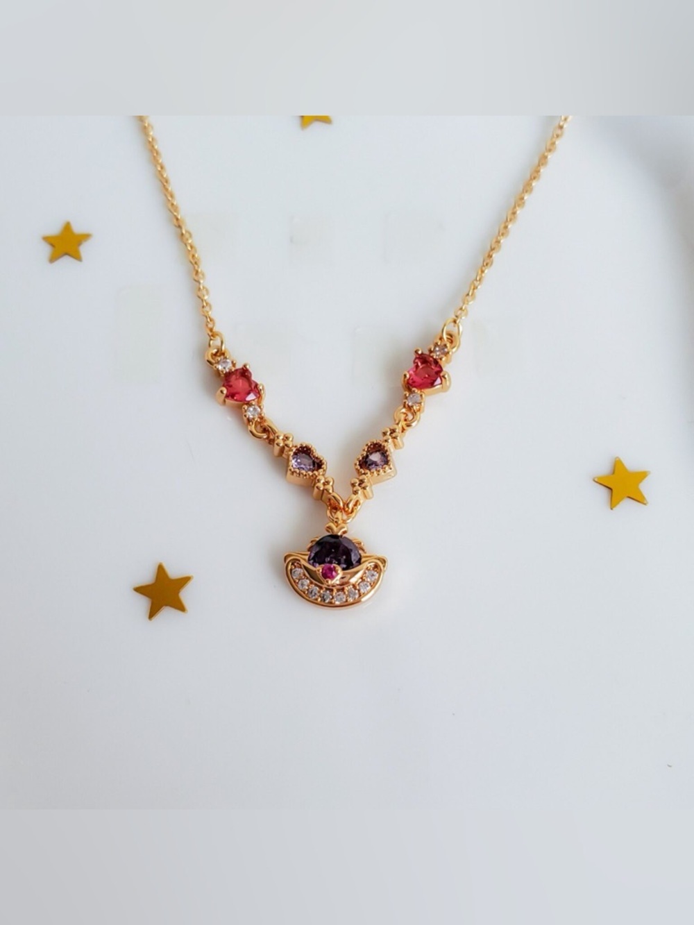14K Gold Cheshire Cat Gemstone Necklace Disney Alice In Wonderland Character